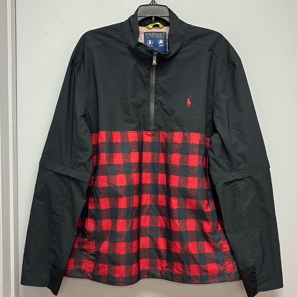 Men’s Polo Golf 1/2 Zip PulloverJacket Buffalo Plaid Convertible Sleeve Size L